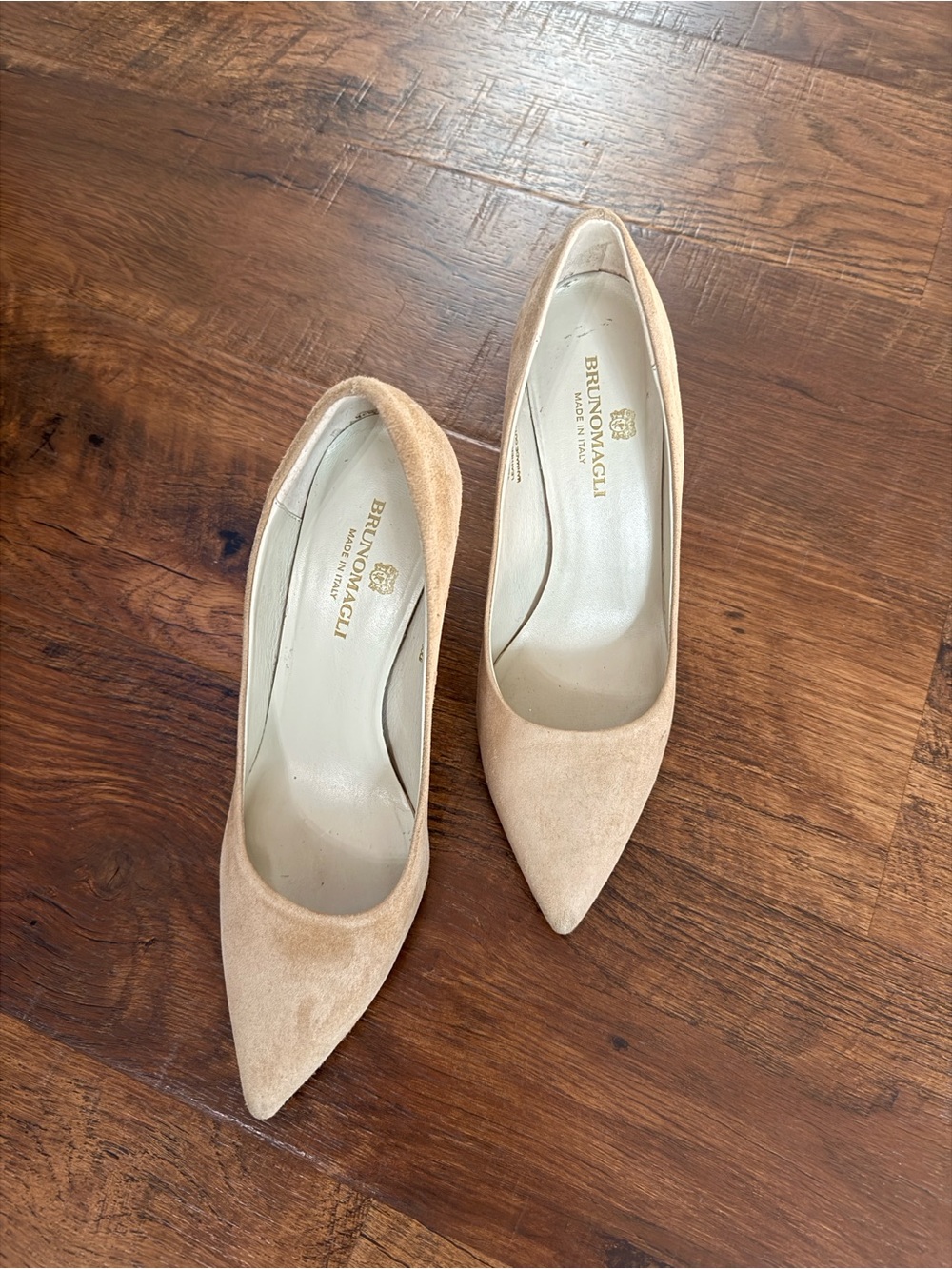 Bruno Magli Beige Suede Pointed Toe Pumps